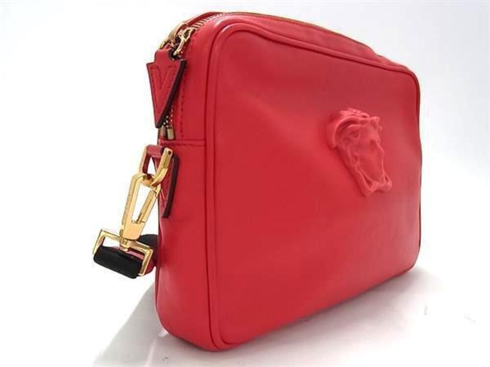 VERSACE Medusa Leather Clutch Bag Shoulder Red
